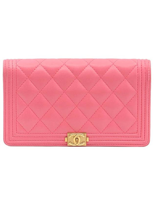 Pink Lambskin Boy Long Flap Wallet 22nd Chanel
