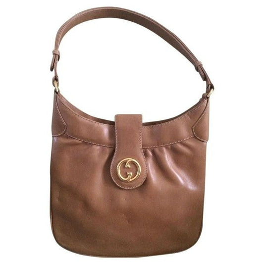 Gucci Camel Leather Vintage Gold GG Accent Bag