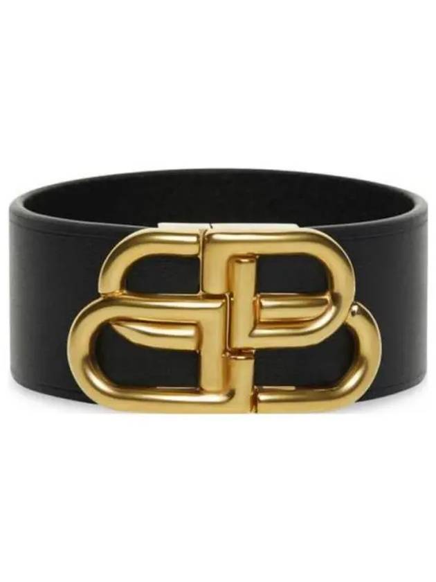 Luxury Balenciaga  Double B Logo Buckle Leather Belt Black