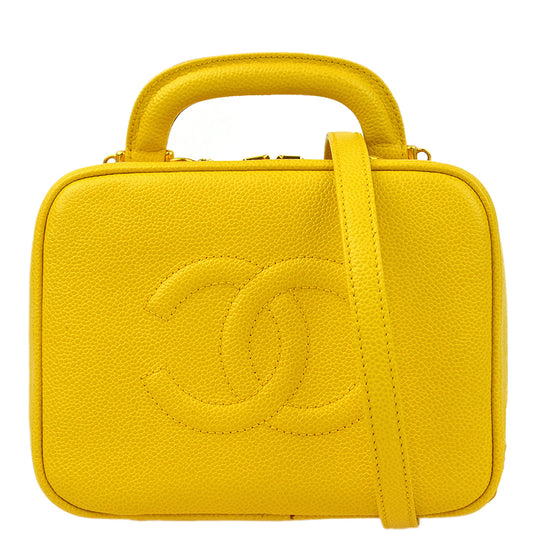 Chanel * Yellow Caviar Timeless Lunch Box Vanity 2way Handbag