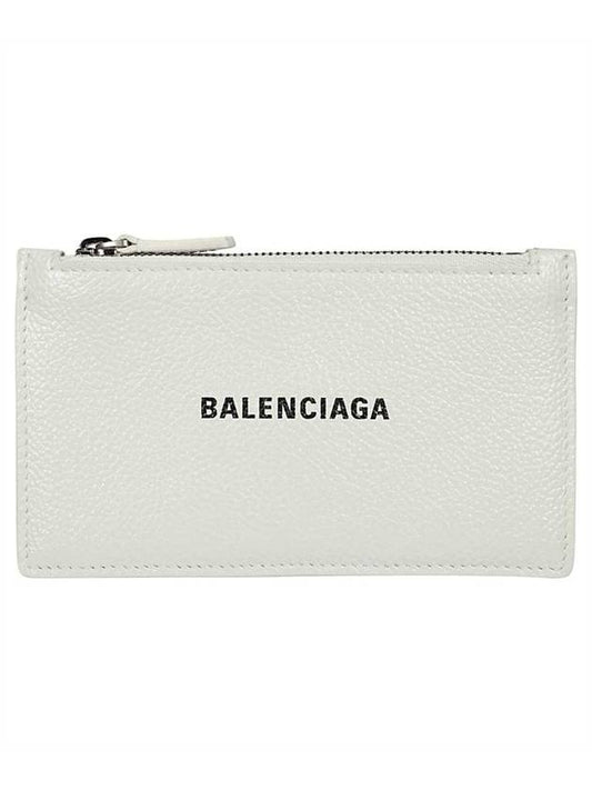 Luxury Balenciaga  Logo Print Zipper Card Wallet White
