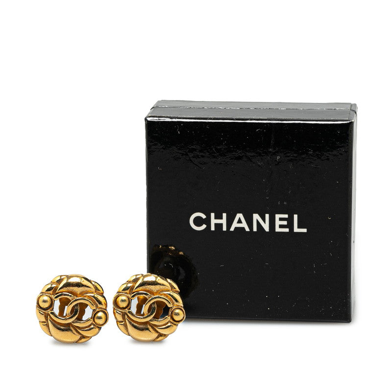 Chanel Vintage Matelasse Coco Mark Earrings Gold Plated