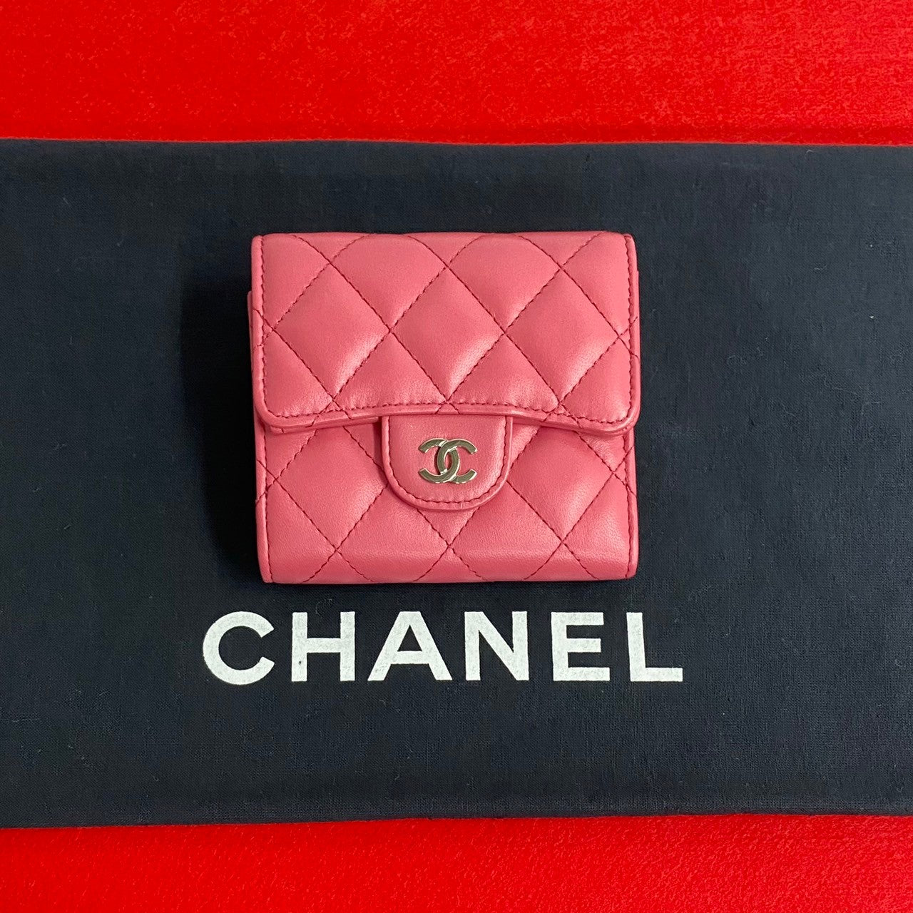 CHANEL Bifold Wallet lambskin pink Matrasse