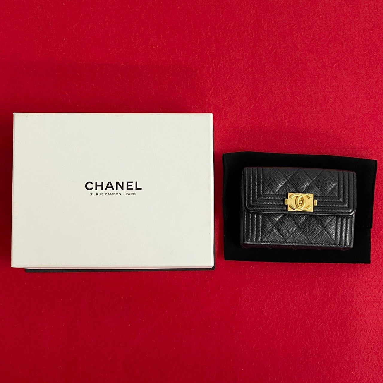 CHANEL Bifold Wallet Matt caviar skin black Boy chanel