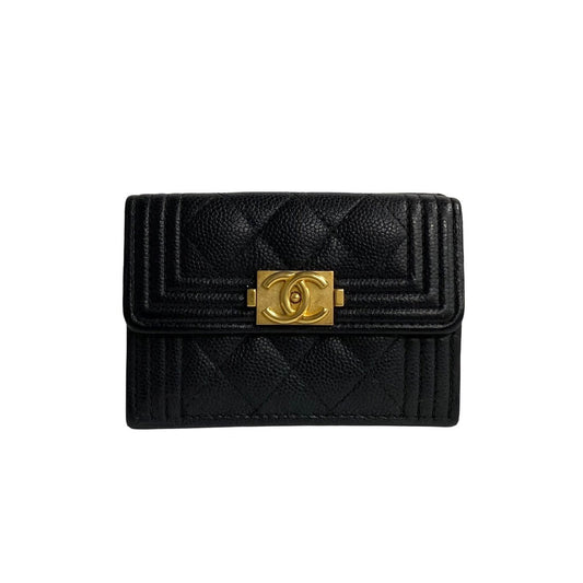 CHANEL Bifold Wallet Matt caviar skin black Boy chanel