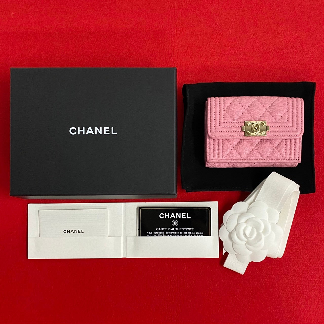 CHANEL Tri-fold wallet Matt caviar skin pink Caviar skin Boy chanel