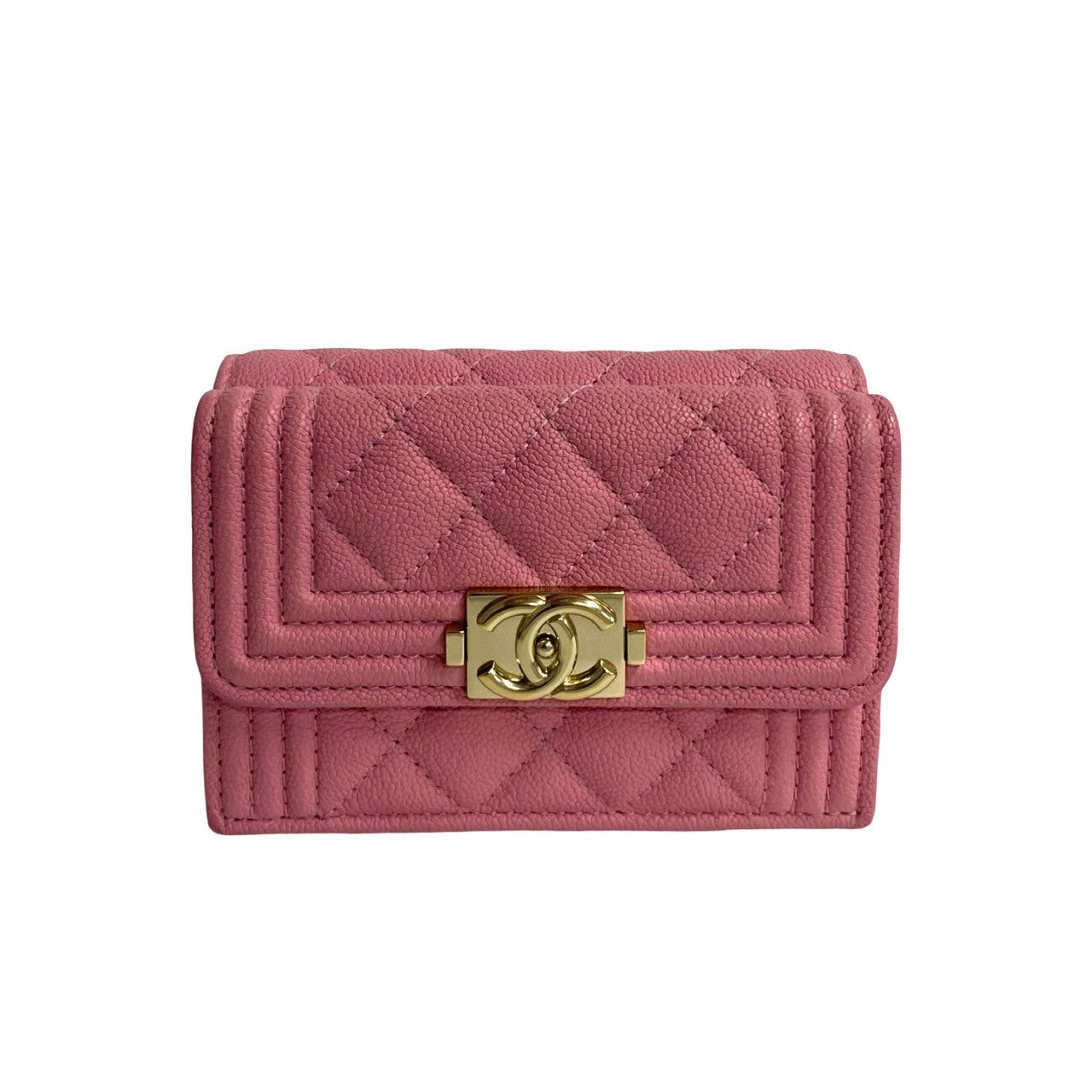 CHANEL Tri-fold wallet Matt caviar skin pink Caviar skin Boy chanel