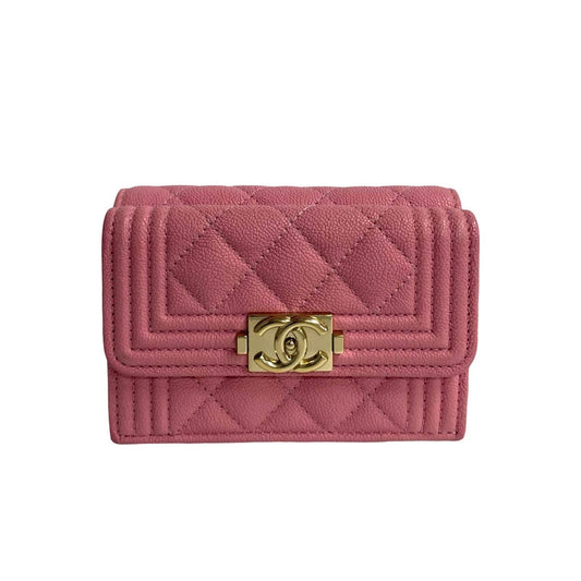 CHANEL Tri-fold wallet Matt caviar skin pink Caviar skin Boy chanel