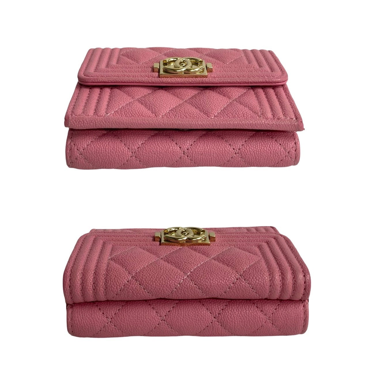 CHANEL Tri-fold wallet Matt caviar skin pink Caviar skin Boy chanel