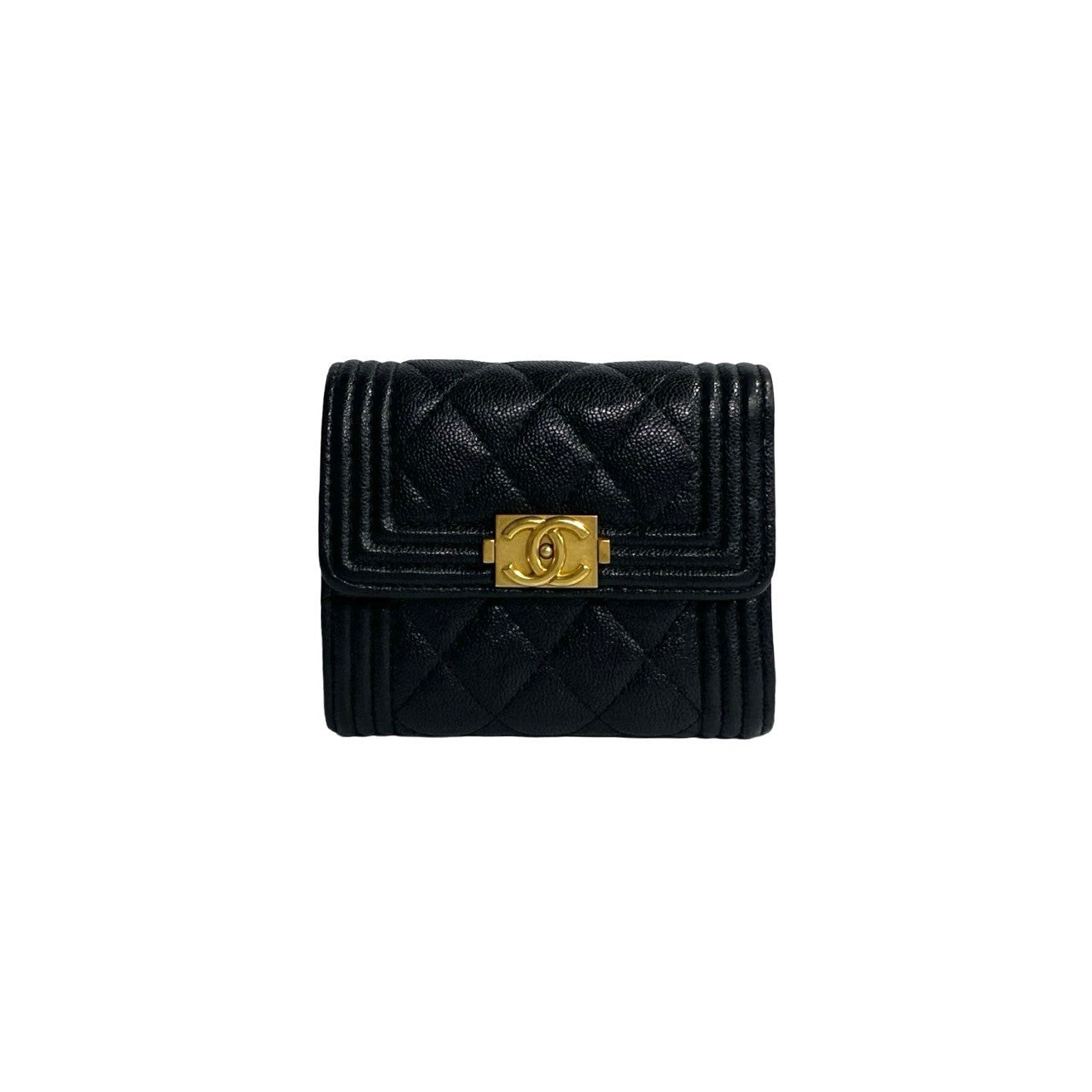 CHANEL Tri-fold wallet Matt caviar skin black Caviar skin Boy chanel
