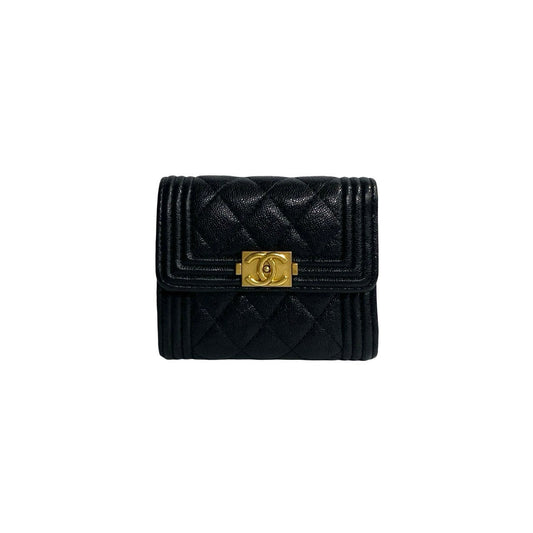 CHANEL Tri-fold wallet Matt caviar skin black Caviar skin Boy chanel