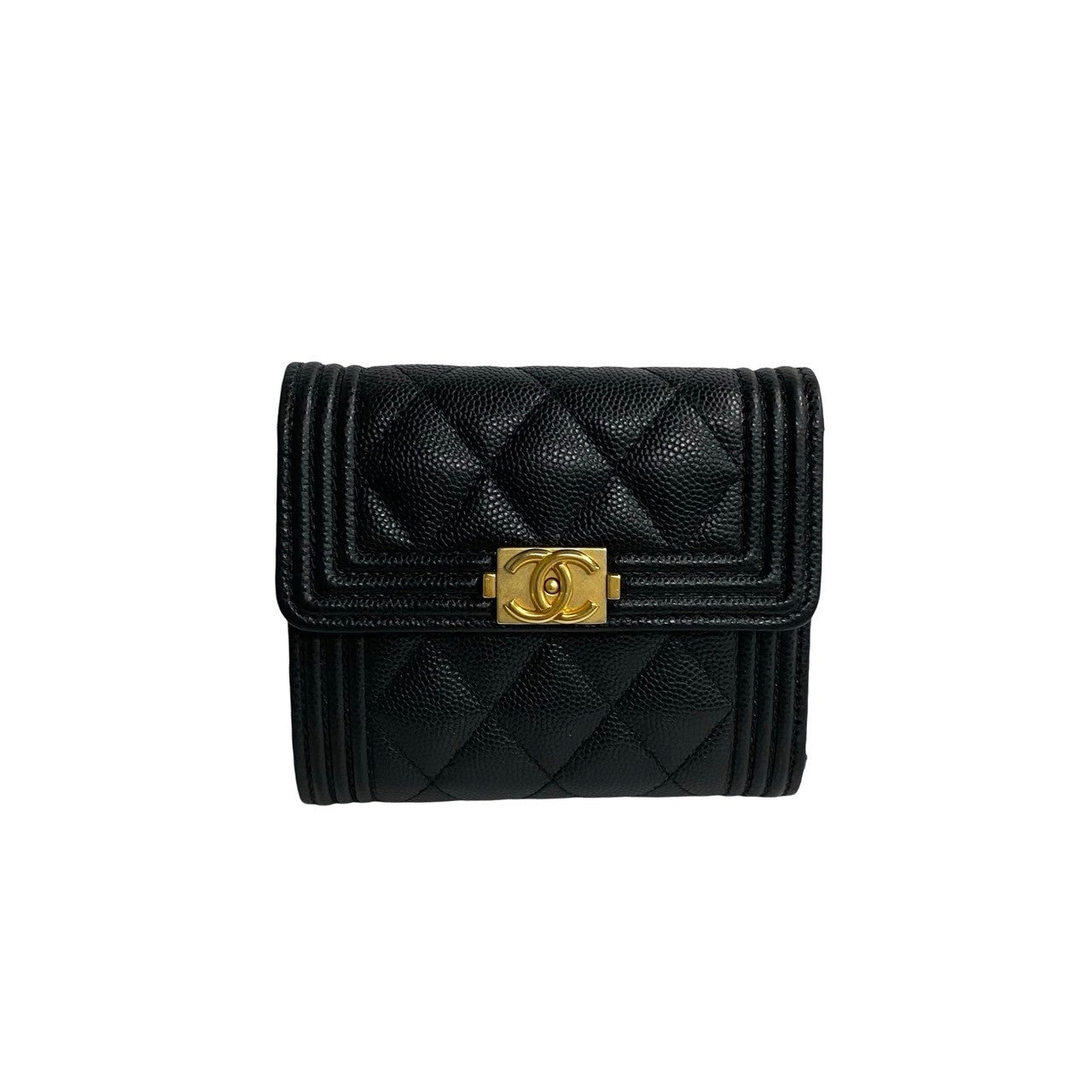CHANEL Bifold Wallet Matt caviar skin black Matrasse Boy chanel