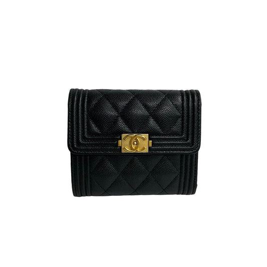 CHANEL Bifold Wallet Matt caviar skin black Matrasse Boy chanel