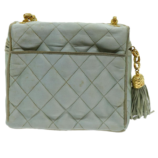 CHANEL Matelasse Chain Shoulder Bag Satin Light Blue CC Auth 70064A