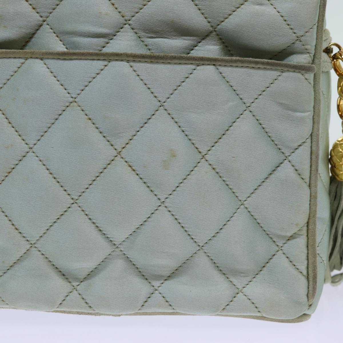 CHANEL Matelasse Chain Shoulder Bag Satin Light Blue CC Auth 70064A