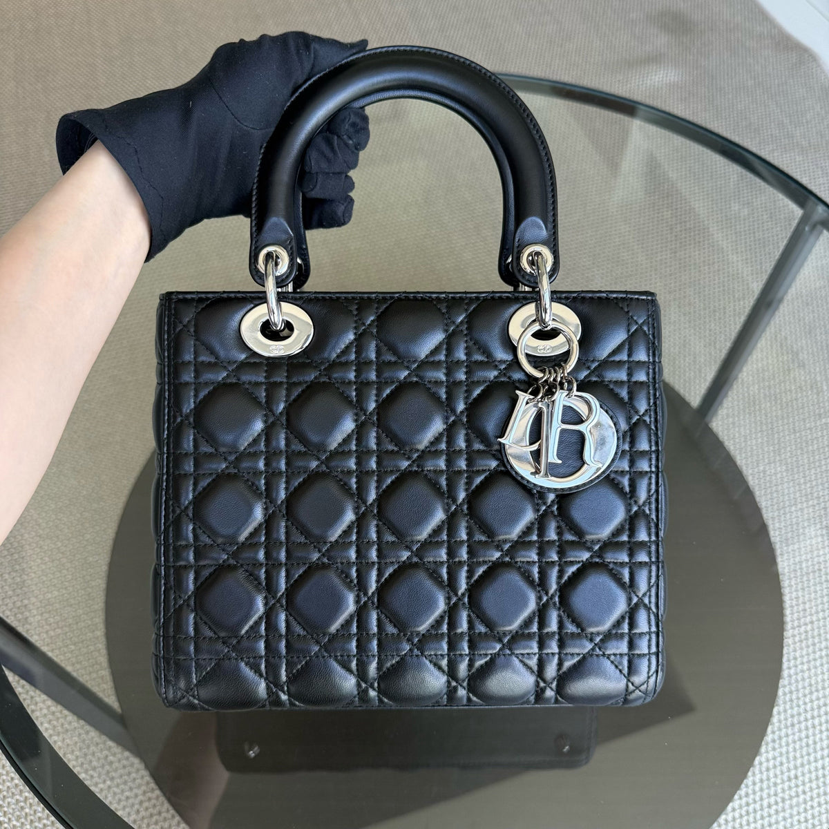 Dior Lady Medium - Cannage Lambskin Black Silver Hardware