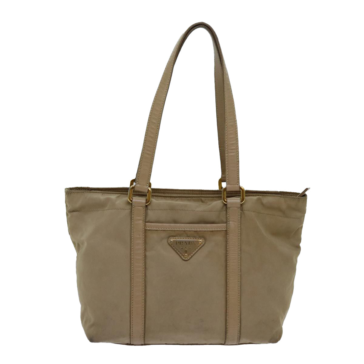 PRADA Tote Bag Nylon Beige Auth 70208