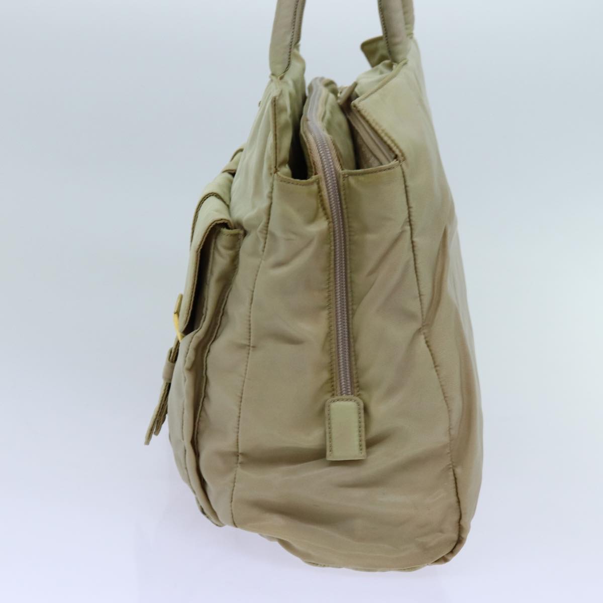 PRADA Tote Bag Nylon Beige Auth 70212