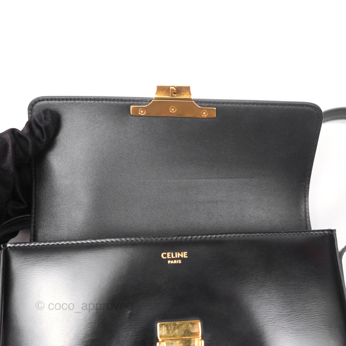 Celine Triomphe Shoulder Bag Black Calfskin