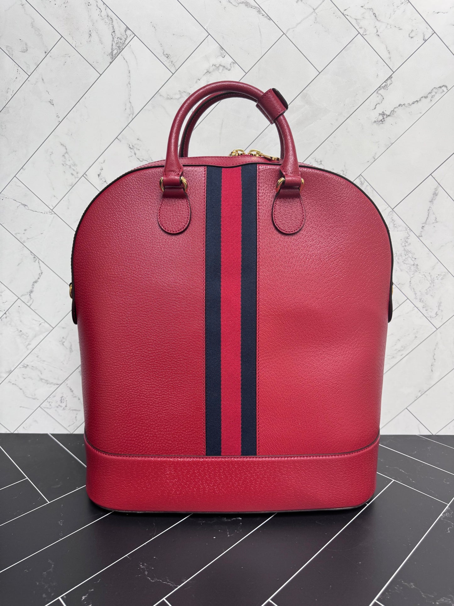 LIKE NEW- Gucci Red Savoy Web Bowling Tote