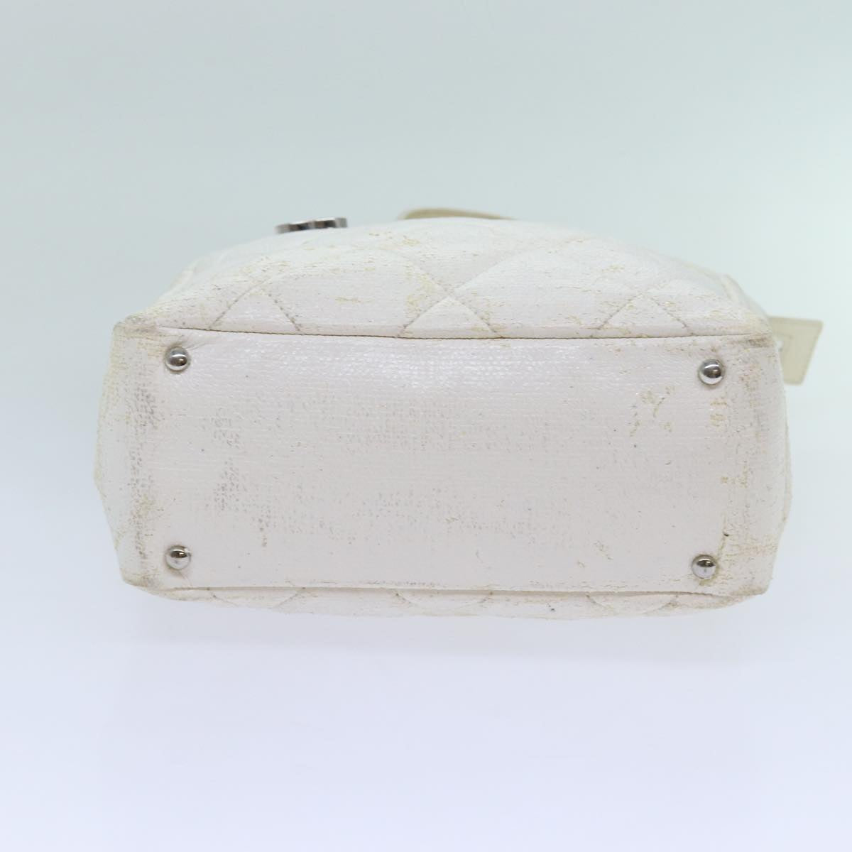 Top Quality Chanel Paris Biarritz PM Tote Bag Coated Canvas White CC Auth 70278