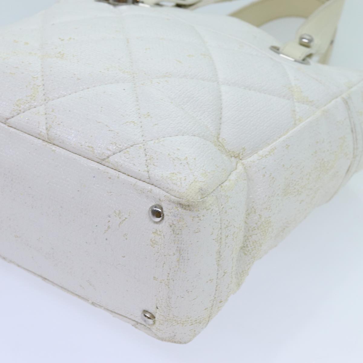 CHANEL Paris Biarritz PM Tote Bag Coated Canvas White CC Auth 70278