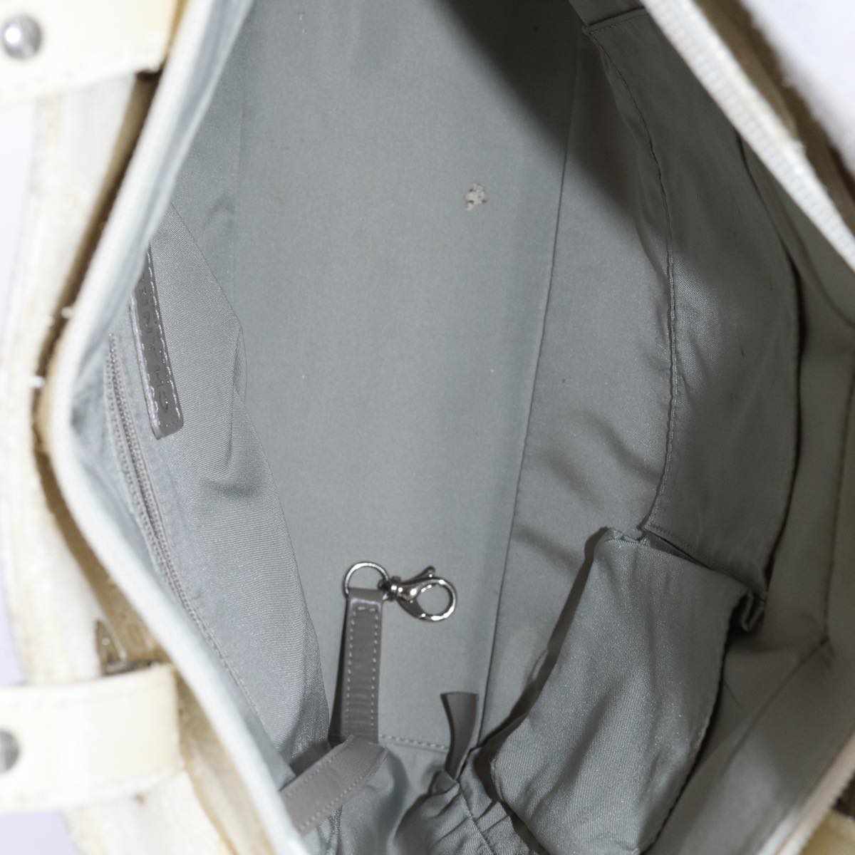 CHANEL Paris Biarritz PM Tote Bag Coated Canvas White CC Auth 70278