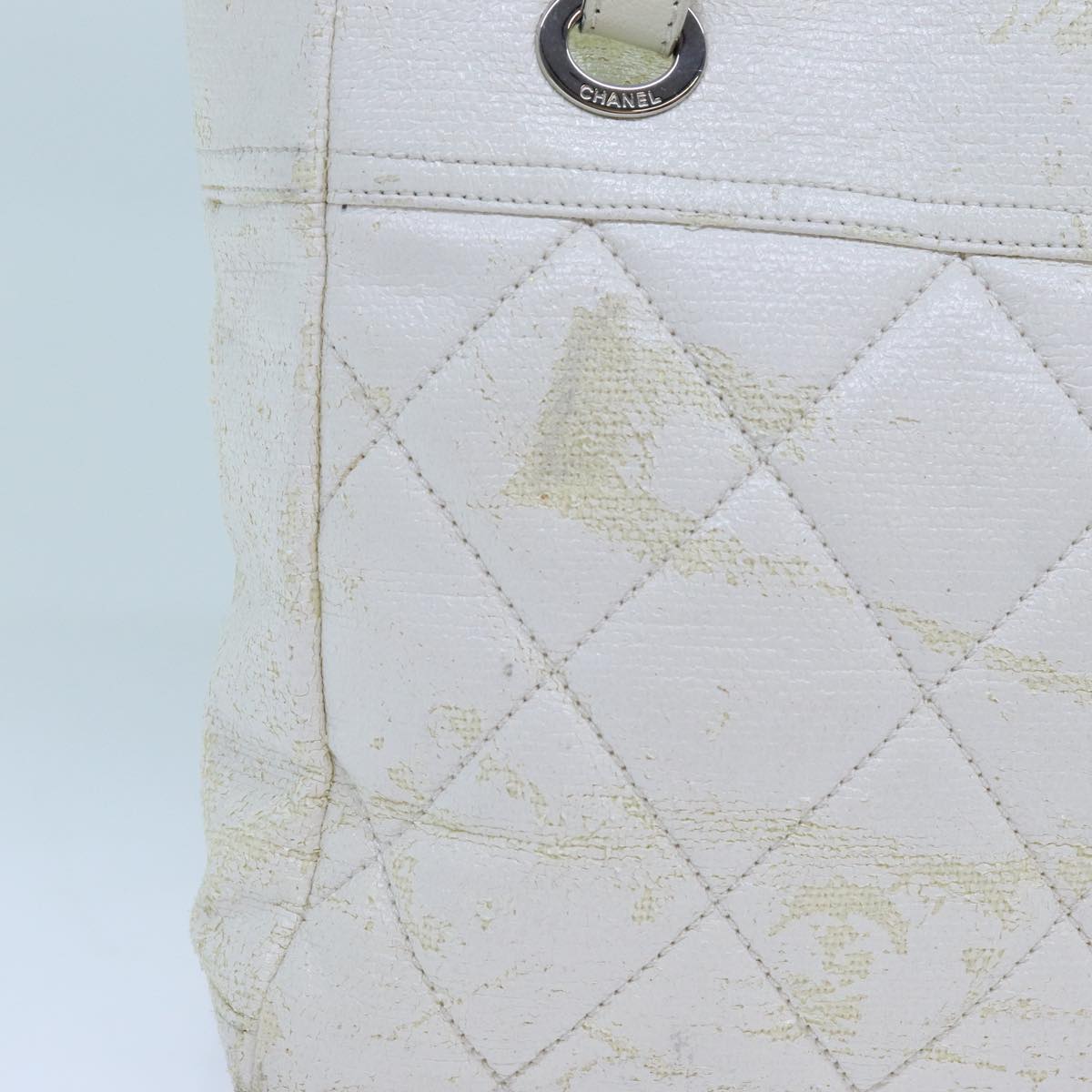 CHANEL Paris Biarritz PM Tote Bag Coated Canvas White CC Auth 70278