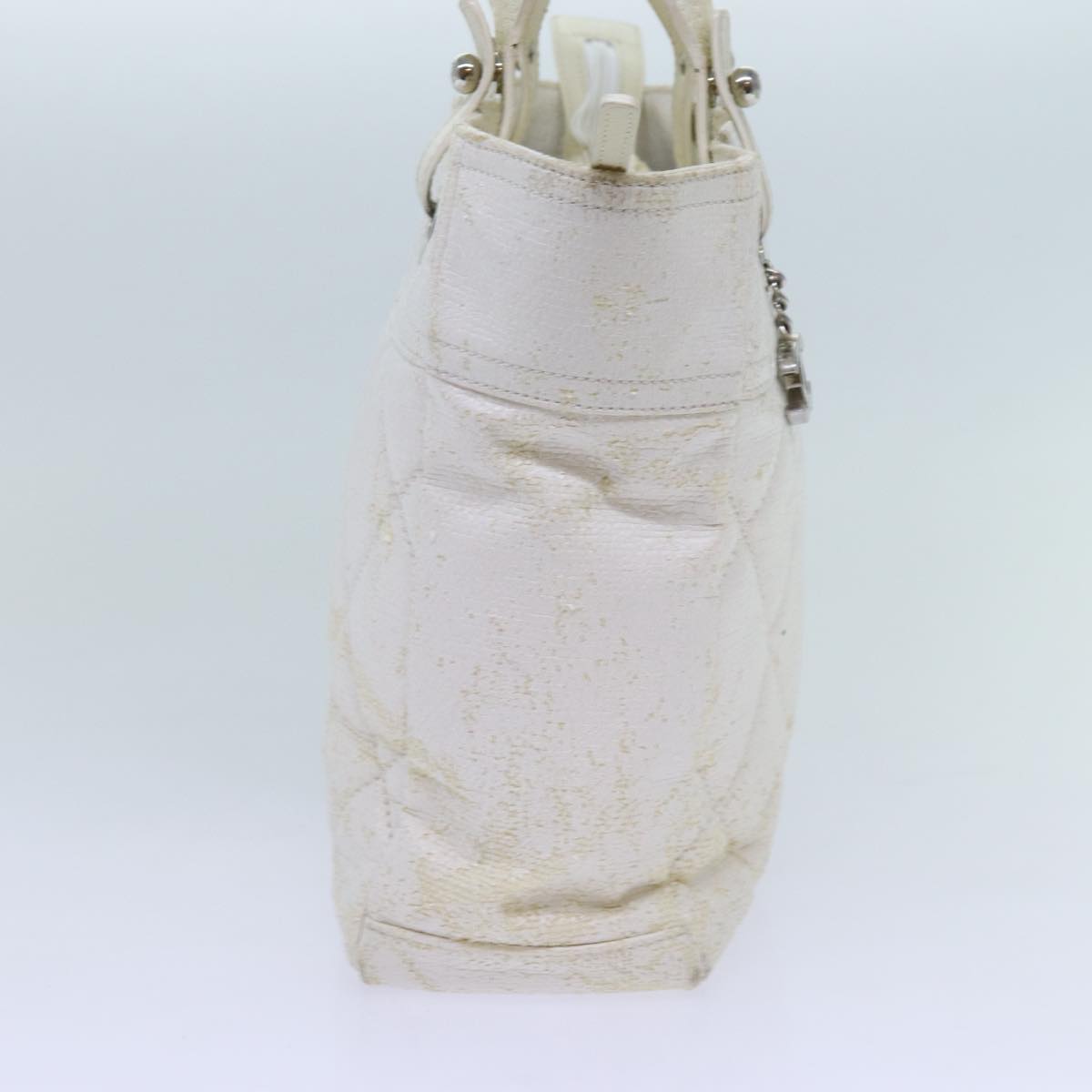 CHANEL Paris Biarritz PM Tote Bag Coated Canvas White CC Auth 70278