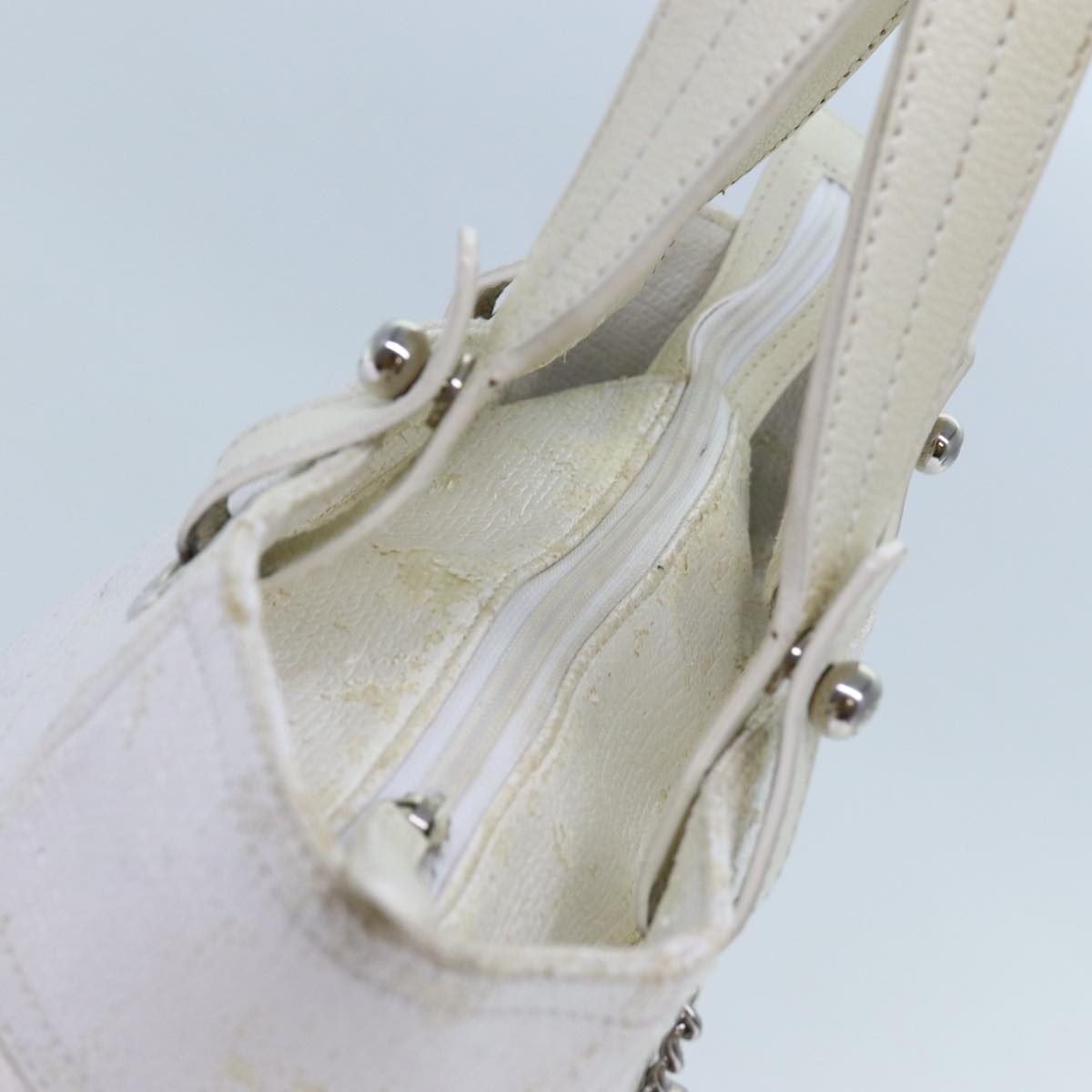 CHANEL Paris Biarritz PM Tote Bag Coated Canvas White CC Auth 70278