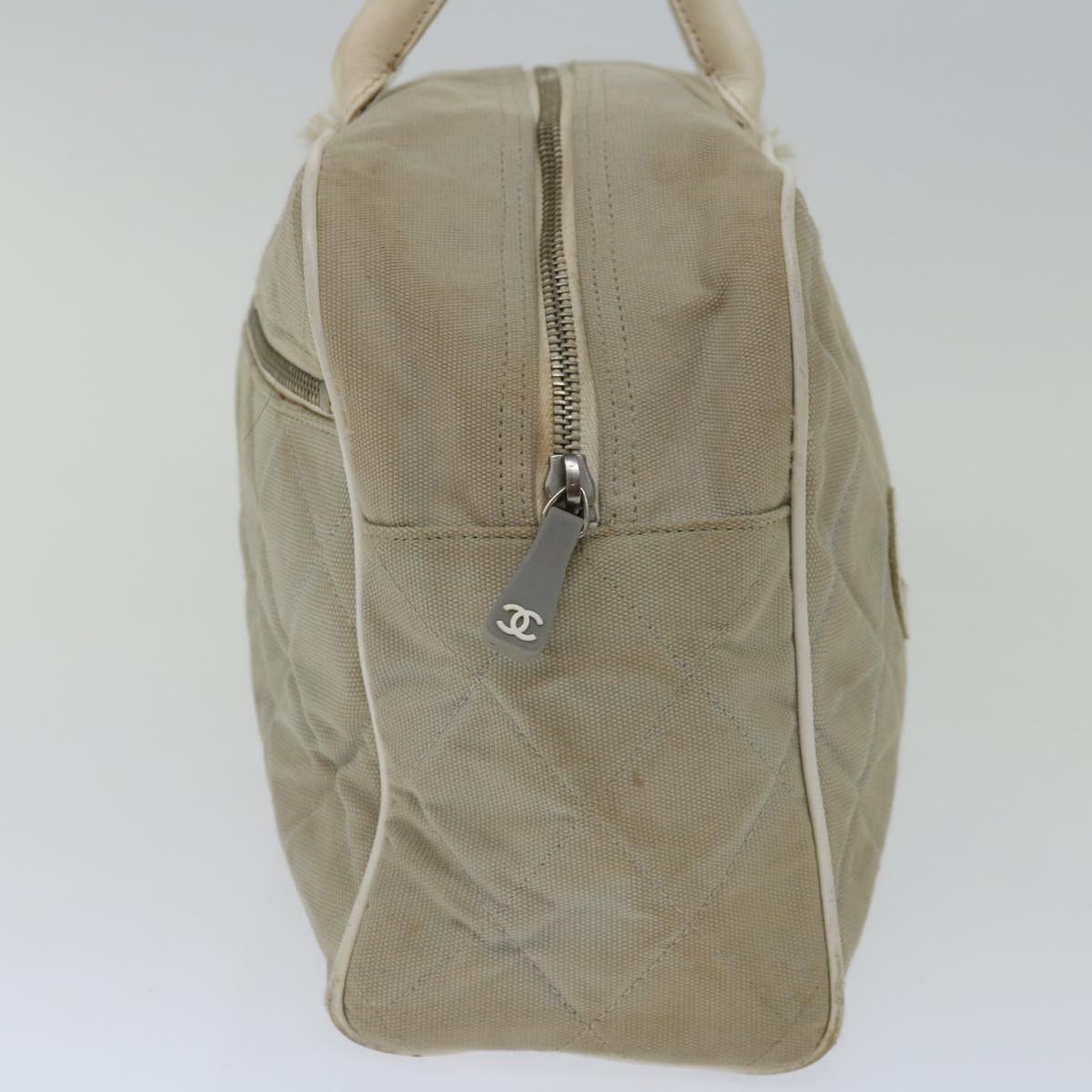 CHANEL Hand Bag Canvas Gray CC Auth 70390