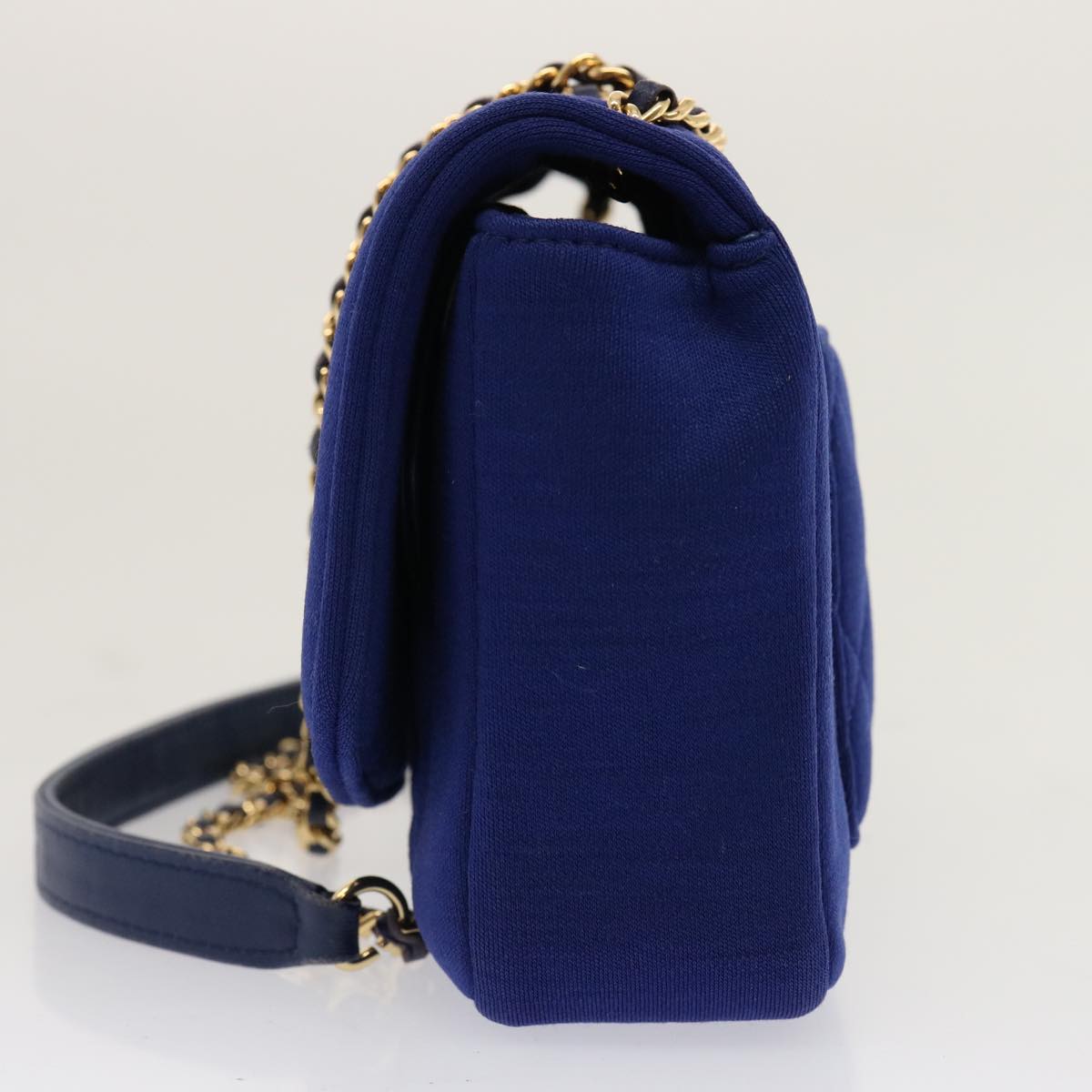 CHANEL Diana Matelasse Chain Shoulder Bag Canvas Blue CC Auth 70391A