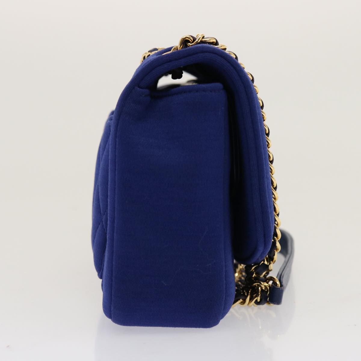 CHANEL Diana Matelasse Chain Shoulder Bag Canvas Blue CC Auth 70391A