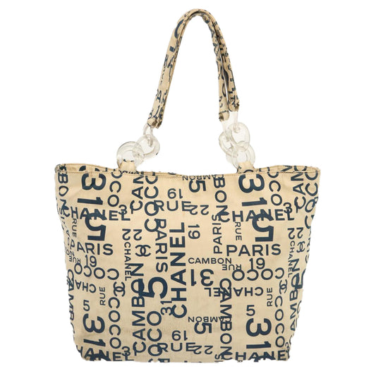 CHANEL Tote Bag Canvas Beige CC Auth 70416