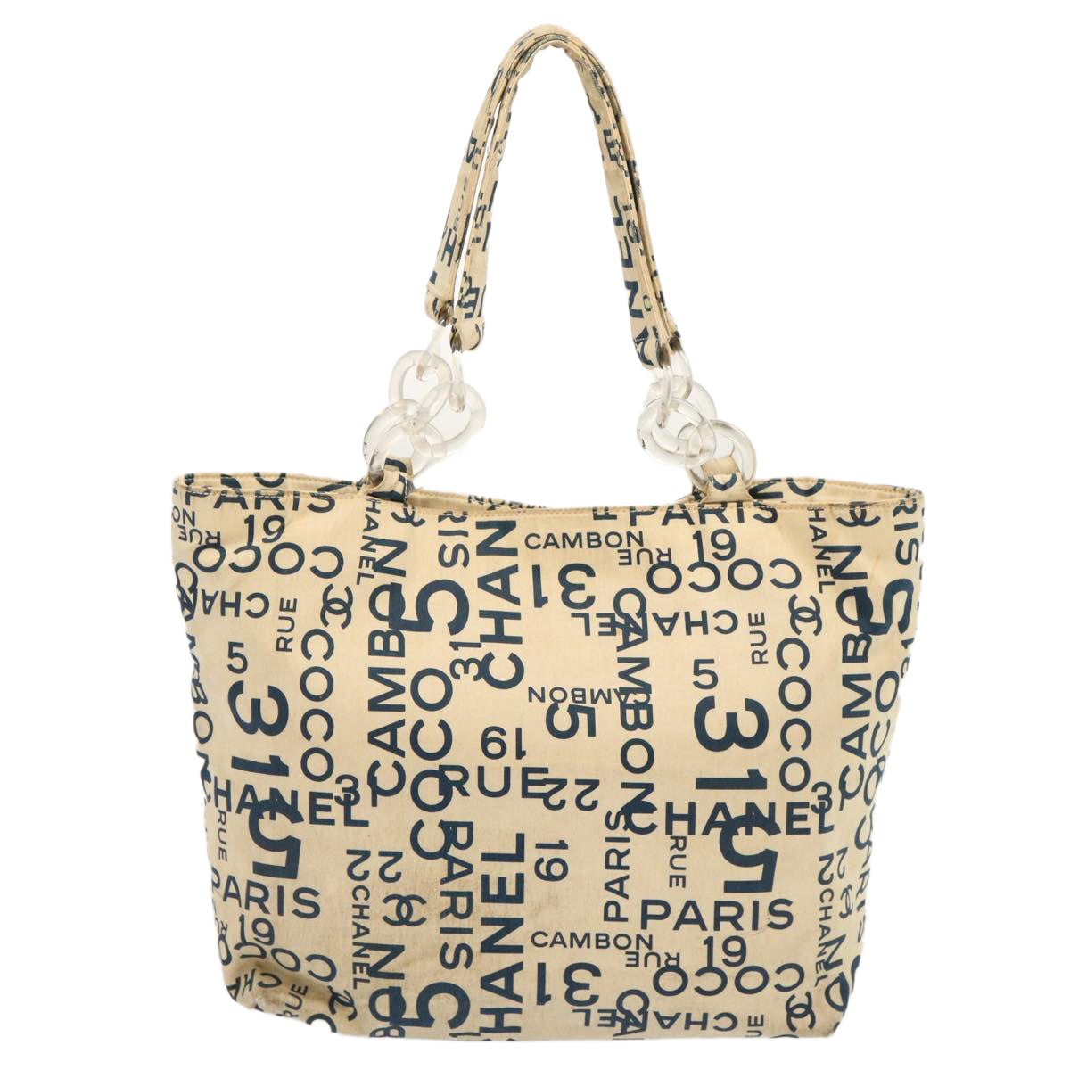 CHANEL Tote Bag Canvas Beige CC Auth 70416