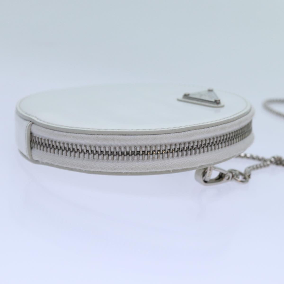 PRADA Chain Shoulder Bag Patent leather White Auth 70442