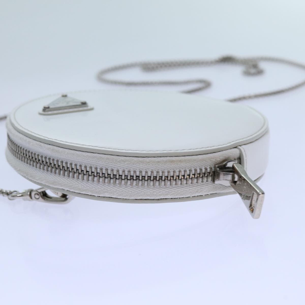 PRADA Chain Shoulder Bag Patent leather White Auth 70442