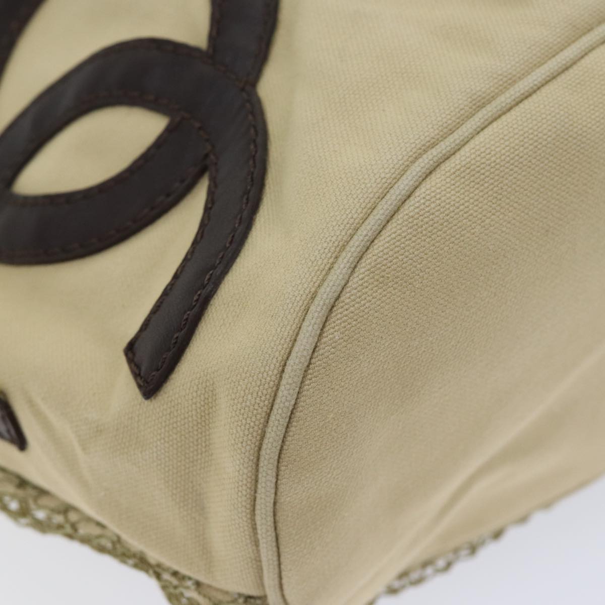 CHANEL Shoulder Bag Canvas Beige CC Auth 70461