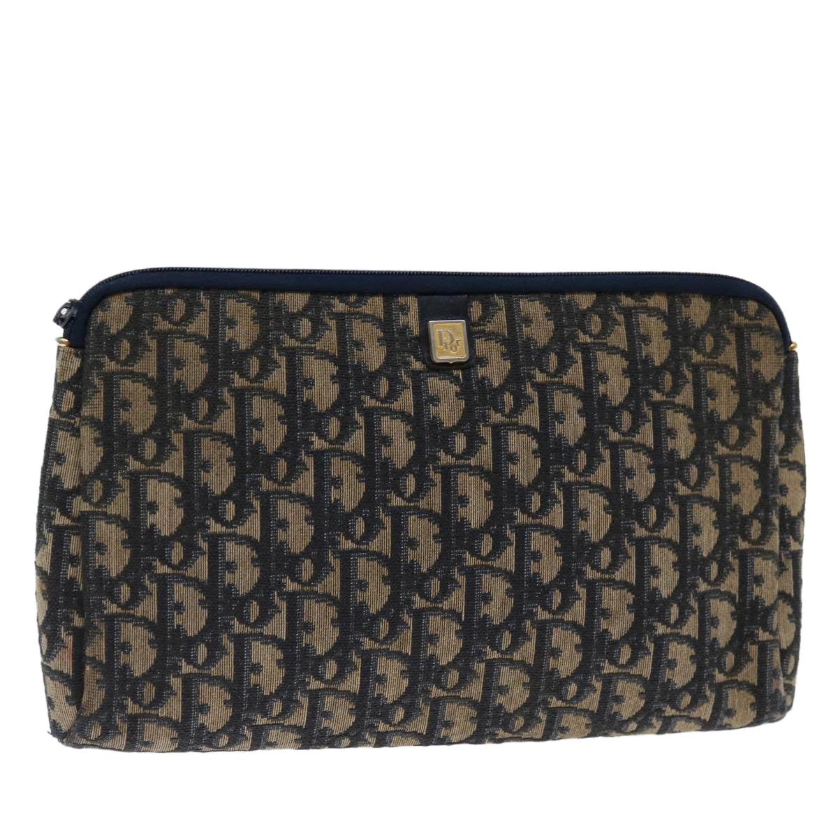 CHRISTIAN DIOR Trotter Canvas Clutch Bag Canvas Navy Auth 70638
