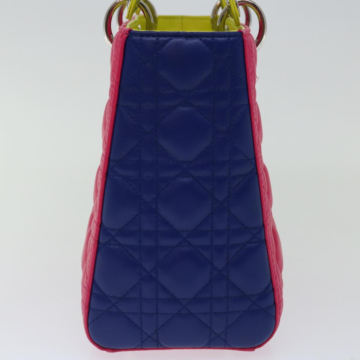 CHRISTIAN DIOR Lady Dior Canage Hand Bag Lamb Skin Blue Pink Auth 70762S