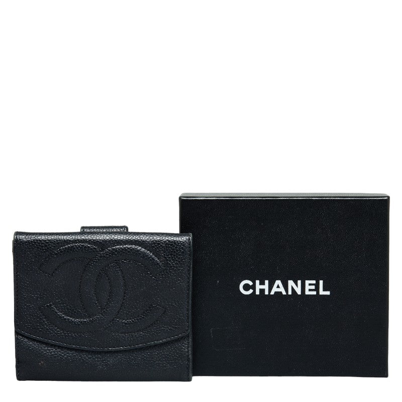 Chanel Coco Double Folded Wallet Compact Wallet Black Leather  Chanel