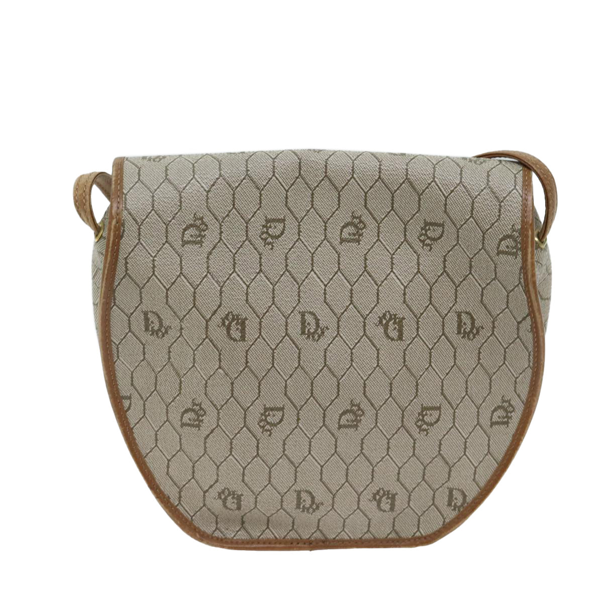 CHRISTIAN DIOR Honeycomb Canvas Shoulder Bag PVC Leather Beige Auth 70811