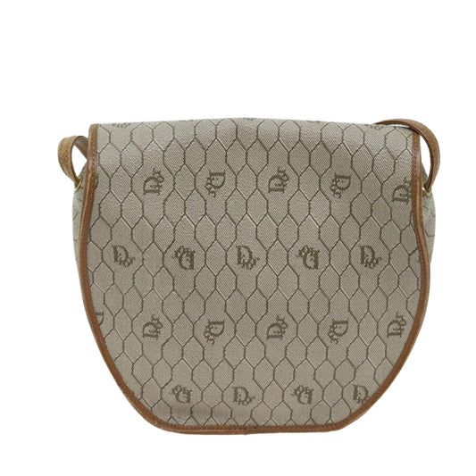 CHRISTIAN DIOR Honeycomb Canvas Shoulder Bag PVC Leather Beige Auth 70811