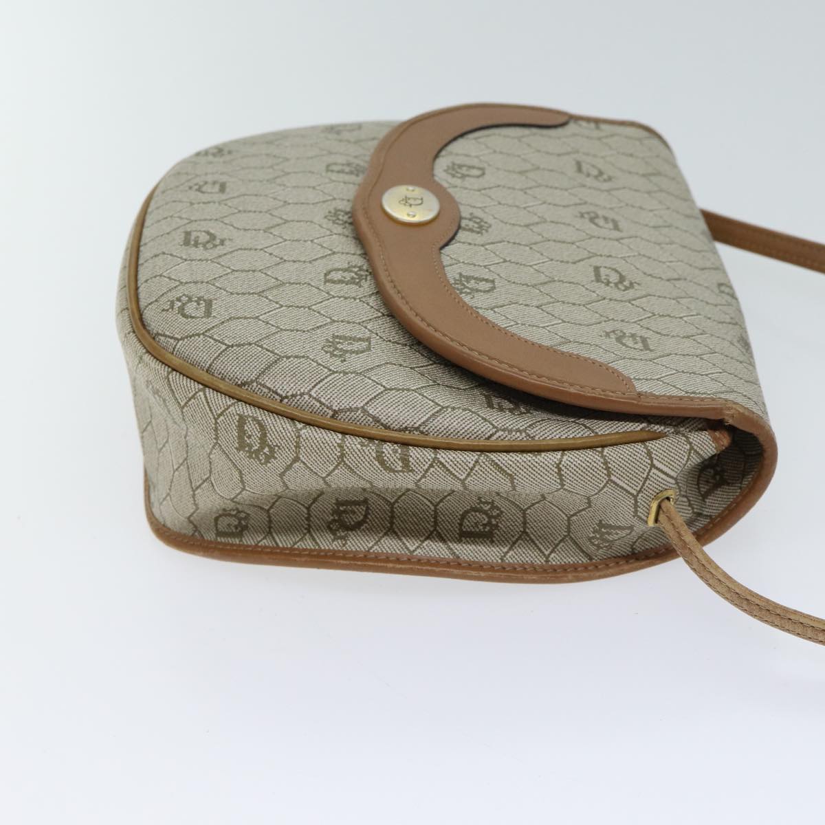 CHRISTIAN DIOR Honeycomb Canvas Shoulder Bag PVC Leather Beige Auth 70811