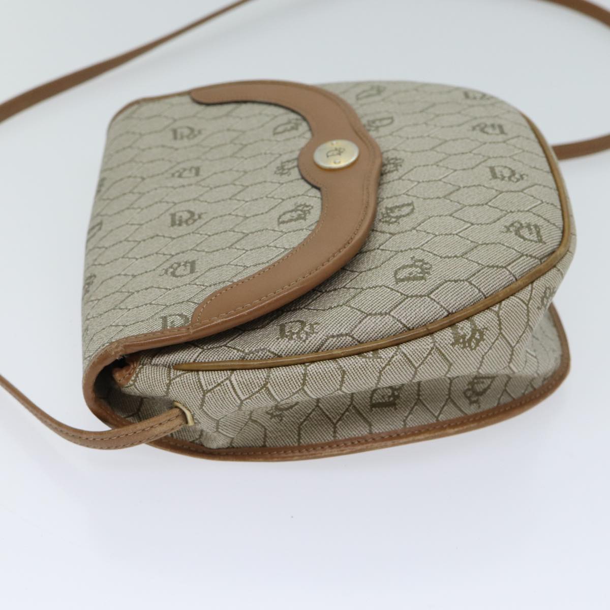 CHRISTIAN DIOR Honeycomb Canvas Shoulder Bag PVC Leather Beige Auth 70811