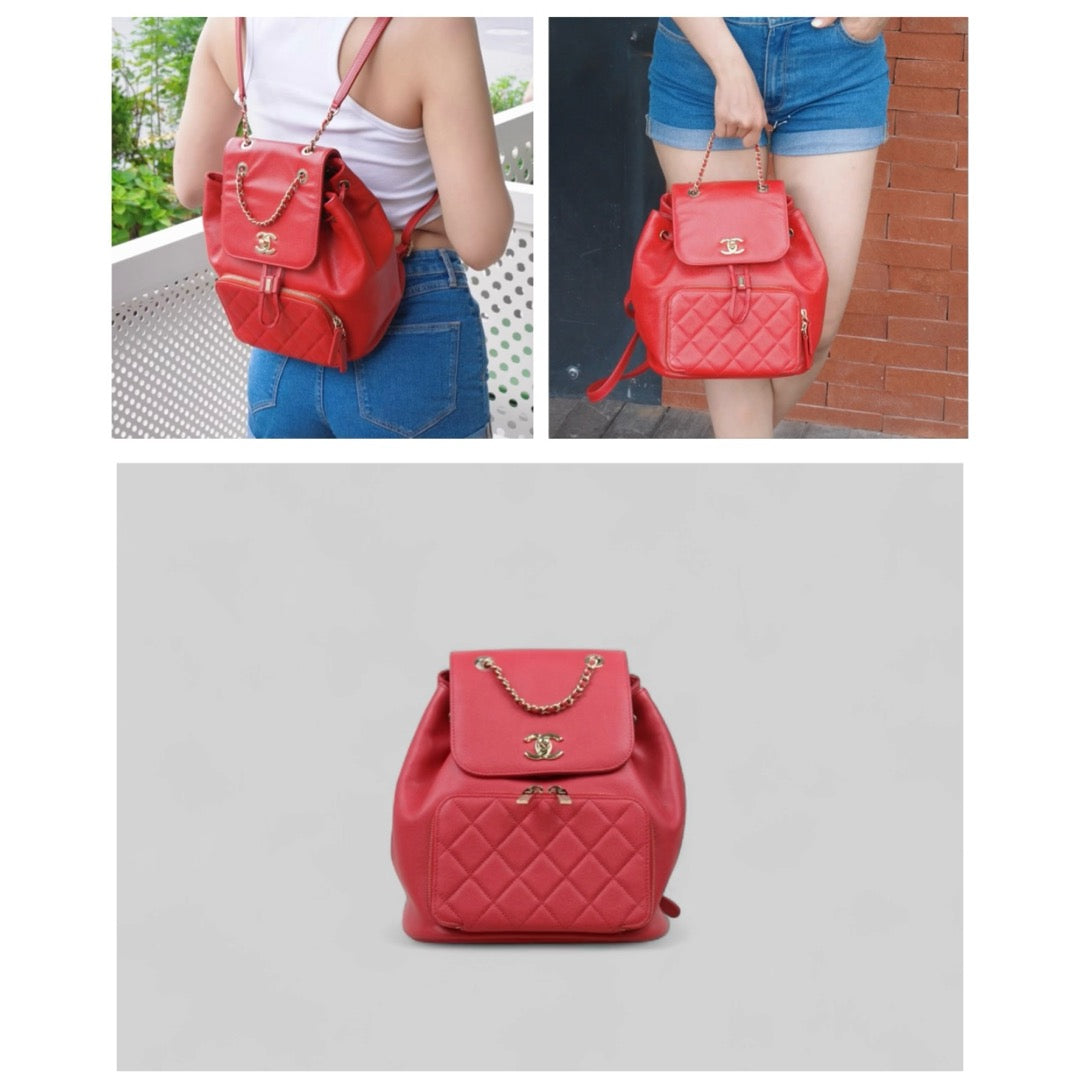 Excellent（Rank SA）｜CHANEL  Caviar Skin Leather Calf Leather Backpack  Rose red  Made in 2017-2018 Year｜W24111404