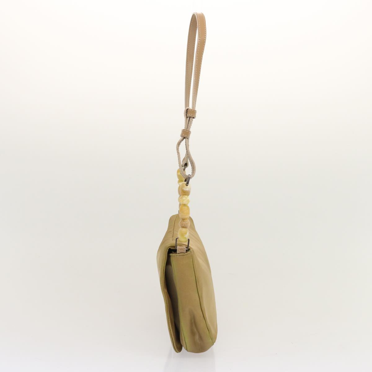 CHRISTIAN DIOR Maris Pearl Shoulder Bag Nylon Beige Auth 70945