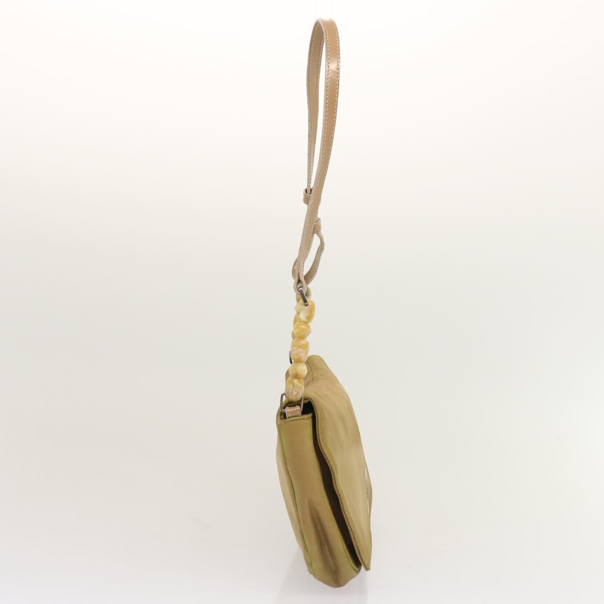 CHRISTIAN DIOR Maris Pearl Shoulder Bag Nylon Beige Auth 70945