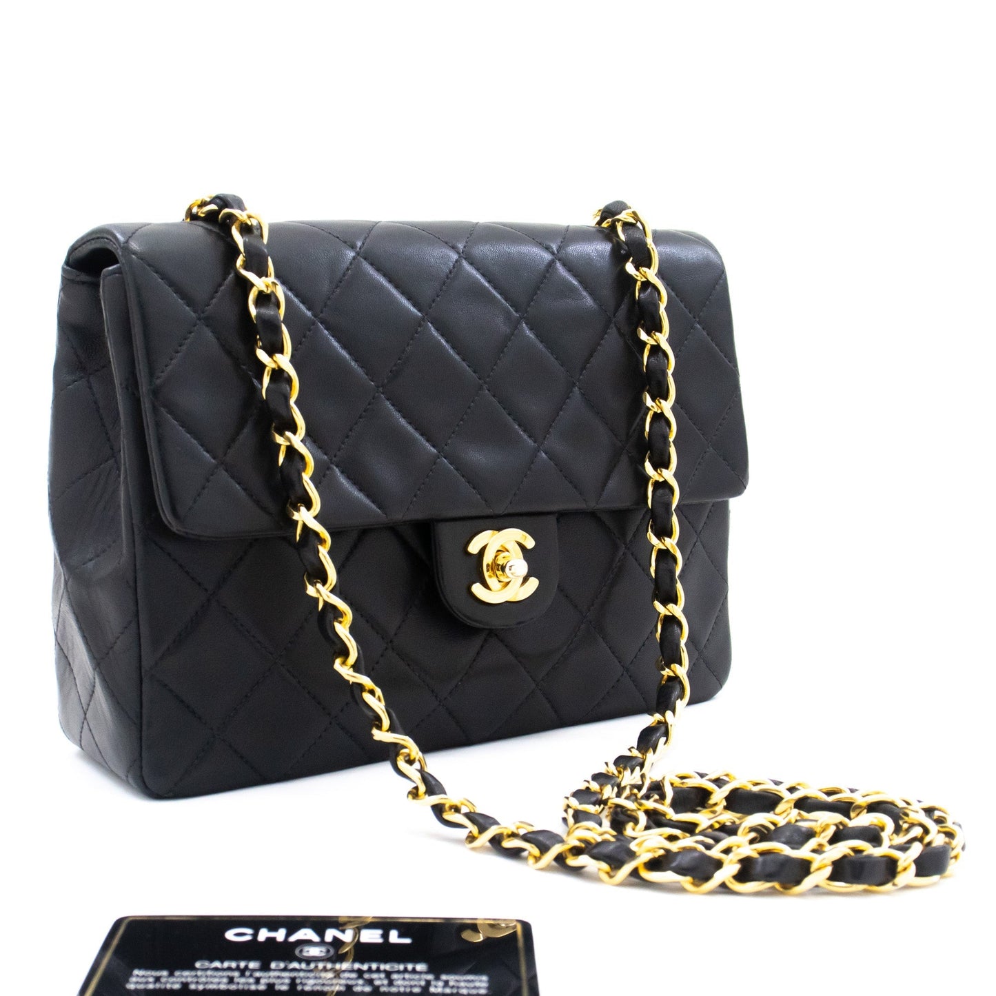 CHANEL Mini Square Small Chain Shoulder Bag Crossbody Black Quilt