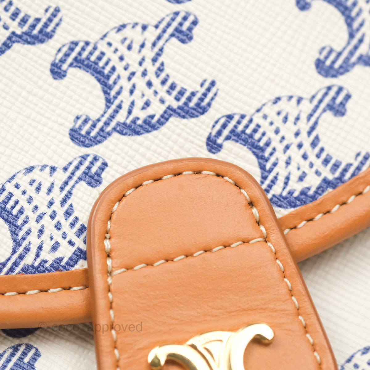 Celine Mini Besace Triomphe Embroidery Calfskin White/ Blue
